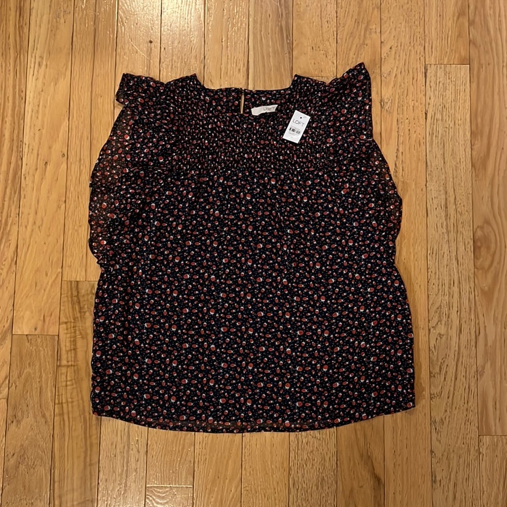 Loft Ladybug Flutter Sleeve Dress Shirt, Size M